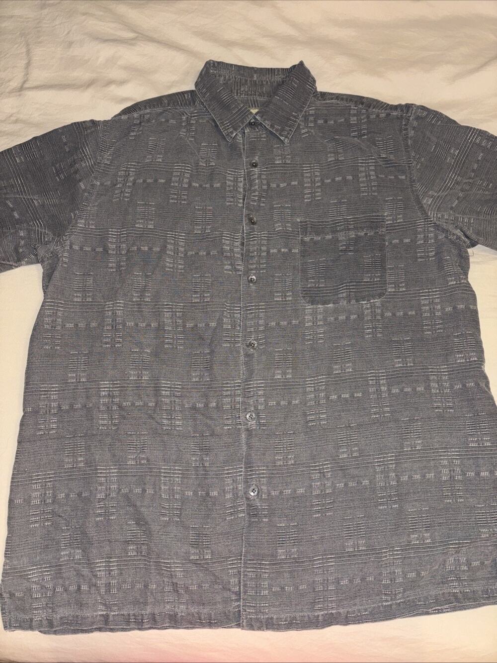 Island Republic Shirt Mens L Large 100% Silk Gray Woven Jacquard Resort Camp